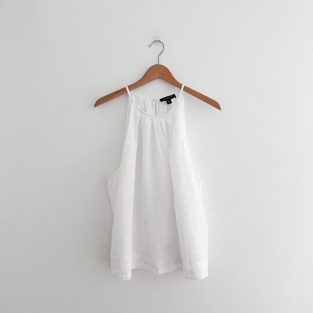 Ann Taylor 100% Linen Halter Swing Tank Top White Coastal Minimalist Size XXL